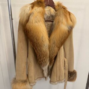 Benedetta Novi 45" Dyed Shearling Lamb Jacket Camel Tuscana Boho Western Size 24